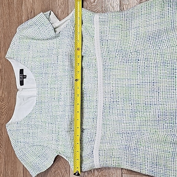 NWT Alex Marie Star Ivory Blue Green Tweed Cap Sleeve Knee Length Sheath Dress - Picture 15 of 16